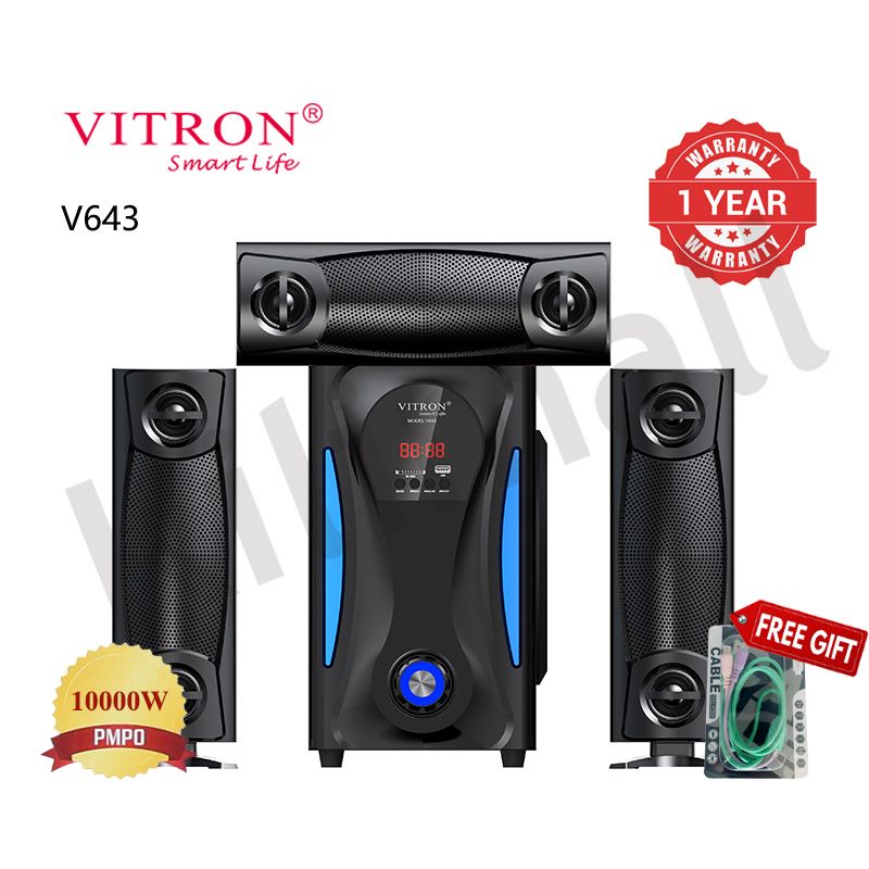 Vitron 3.1CH X-Bass Home Theatre System with Remote Control V643 Bluetooth Woofer Speaker System Subwoofer Home Audilo System USB SD MP3 FM Radio 10000W