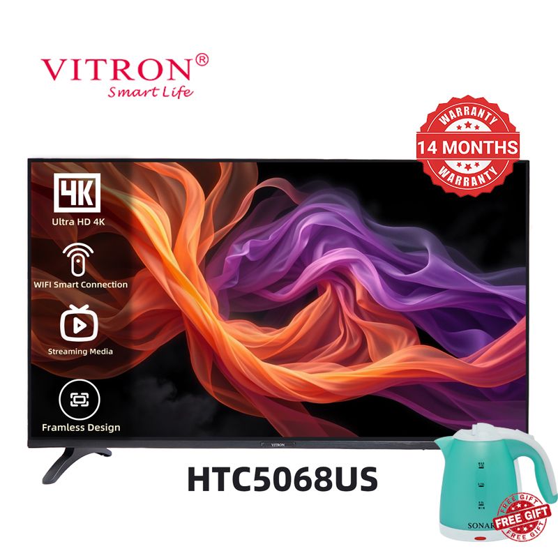 Vitron 50 Inch Frameless Television HTC 5068US Ultra HD Android Smart TV with Bluetooth Netflix Youtube 1.5G+8G USB/SD WIFI Television Multifuctional TV