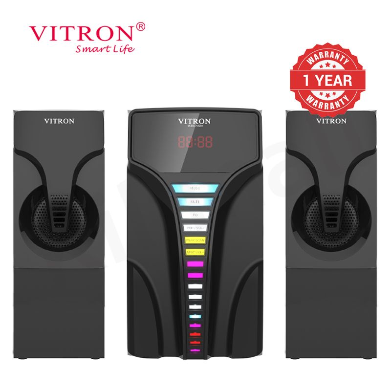 Vitron 2.1 CH X-Bass Multimedia Speaker System 12000W PMPO Subwoofer AC/DC Home Theatre System with Remote Control Bluetooth Woofer BT/USB/FM V5204