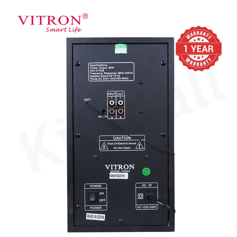 Vitron 2.1 CH X-Bass Multimedia Speaker System 12000W PMPO Subwoofer AC/DC Home Theatre System with Remote Control Bluetooth Woofer BT/USB/FM V5204