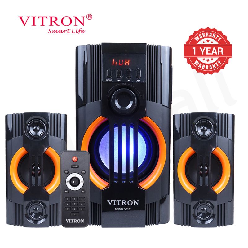 Vitron 2.1CH X-Bass Multimedia AC/DC Subwoofer Home Theater System with Remote Control Speaker System BT/USB/MP3 Bluetooth Woofer Home Audio System 10000W PMPO V5201