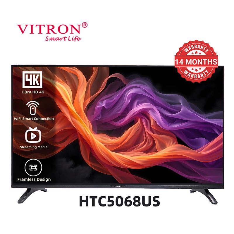 Vitron 50 Inch Frameless Television HTC 5068US Ultra HD Android Smart TV with Bluetooth Netflix Youtube 1.5G+8G USB/SD WIFI Television Multifuctional TV