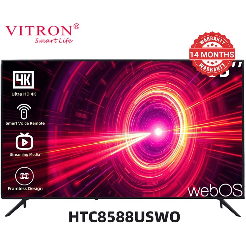 Vitron 85 inch Smart TV 4K UHD TV WebOS LED TV Bluetooth Frameless Television 2G+8G DVB-T2 HTC 8588USWO