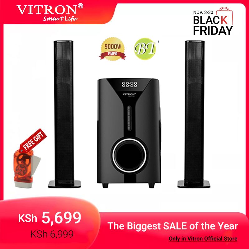 Vitron 9000W Bluetooth Soundbar 2.1CH Multimedia Woofer Speaker System V527 Subwoofer BT/USB/SD/FM Subwoofer Home Audilo System Soundbar with Remote Control