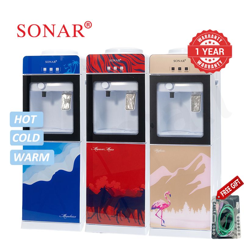 【Exclusive Offer】Sonar Top Loading Hot&Cold&Warm Water Dispenser Freestanding Water Cooler with Push & Knobs Cup Taps Glass Body Design Water Machine Perfect for Home and Office SR-G5C (New Version)