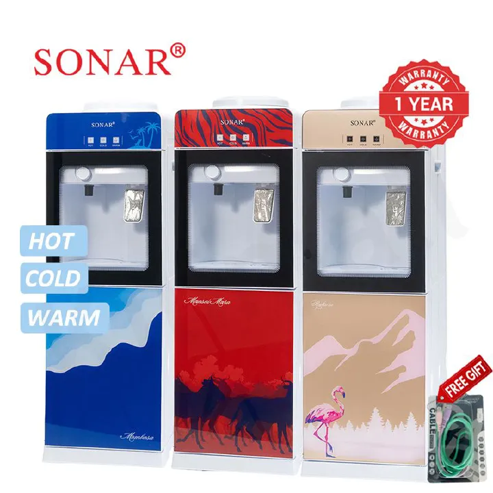 【Exclusive Offer】Sonar Top Loading Hot&Cold&Warm Water Dispenser Freestanding Water Cooler with Push & Knobs Cup Taps Glass Body Design Water Machine Perfect for Home and Office SR-G5C (New Version)