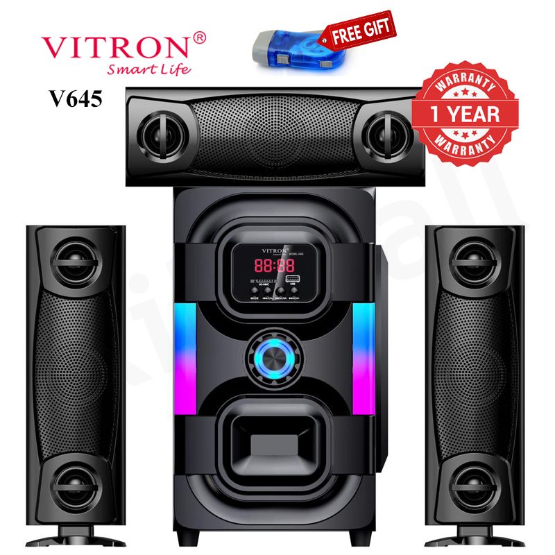 Vitron 3.1CH V645 X-Bass Home Theatre System AC/DC Bluetooth Woofer Speaker System Subwoofer Home Audilo System USB SD MP3 FM Radio 10000W