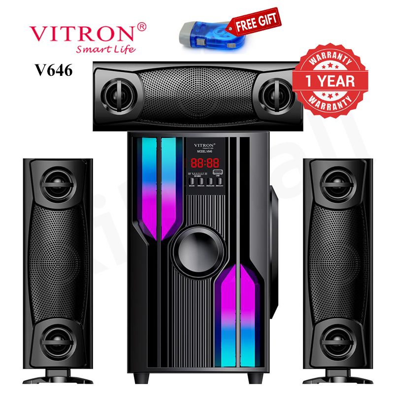 Vitron 3.1CH V646 X-Bass Home Theatre System AC/DC Bluetooth Woofer Speaker System Subwoofer Home Audilo System USB SD MP3 FM Radio 10000W