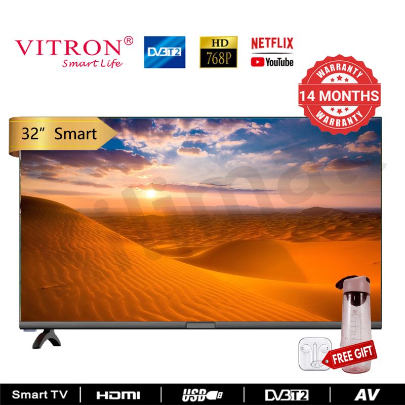 {Today Only} Vitron 32 Inch QLED TV Frameless Smart TV HD Netflix Bluetooth TV HTC3288QS Youtube Television DVB-T2 Android 11 AC Energy Saving Television 1G+8G