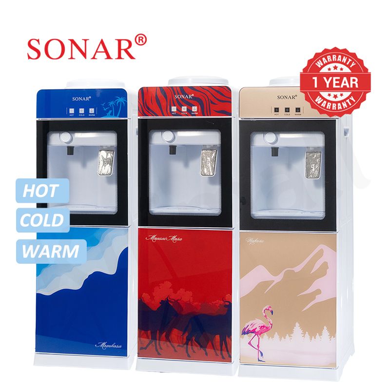 【Exclusive Offer】Sonar Top Loading Hot&Cold&Warm Water Dispenser Freestanding Water Cooler with Push & Knobs Cup Taps Glass Body Design Water Machine Perfect for Home and Office SR-G5C (New Version)