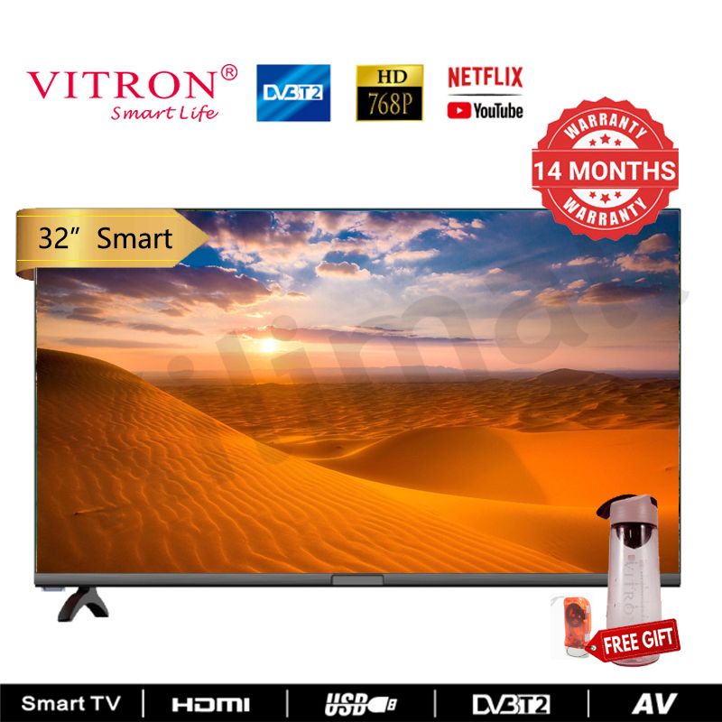 Vitron 32 Inch QLED TV Frameless Smart TV HD Netflix Bluetooth TV HTC3288QS Youtube Television DVB-T2 Android 11 AC Energy Saving Television 1G+8G