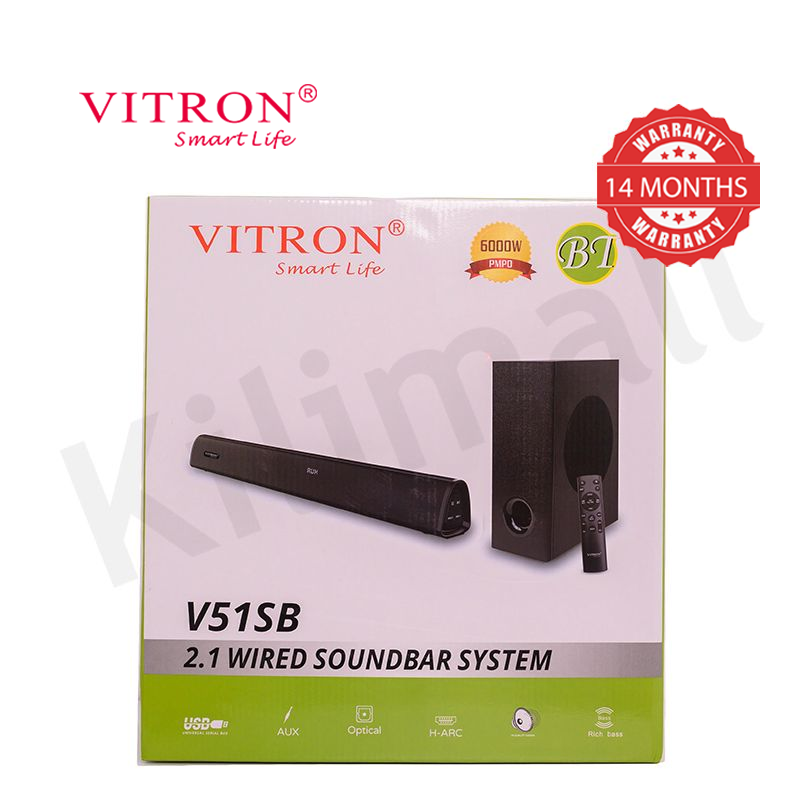 Vitron 6000W 2.1CH Woofer Speaker System Wired Soundbar System Home Audio with AUX USB Bluetooth Rich Bass V51SB