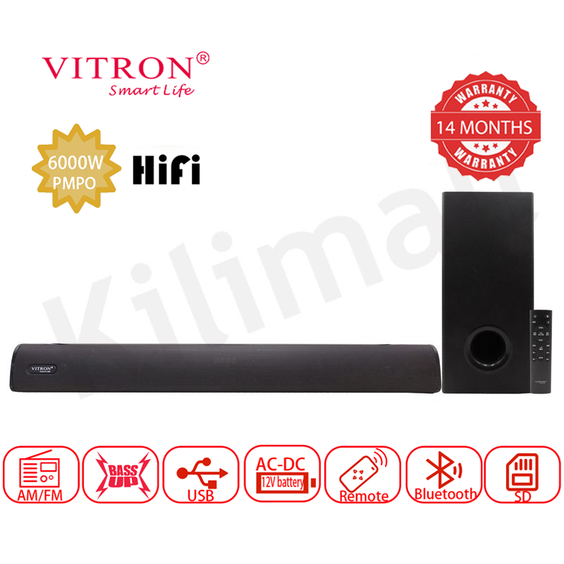 Vitron 6000W 2.1CH Woofer Speaker System Wired Soundbar System Home Audio with AUX USB Bluetooth Rich Bass V51SB