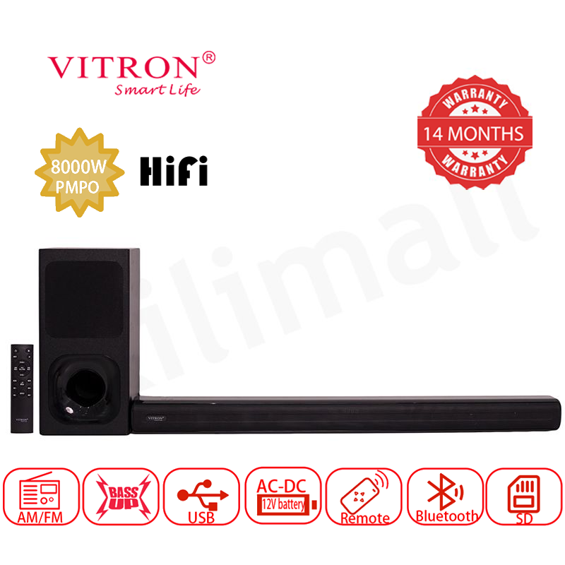 Vitron 2.1CH 8000W Sound Bar Woofer Speaker System Wired Soundbar System with AUX USB Bluetooth Home Audio Rich Bass V52SB