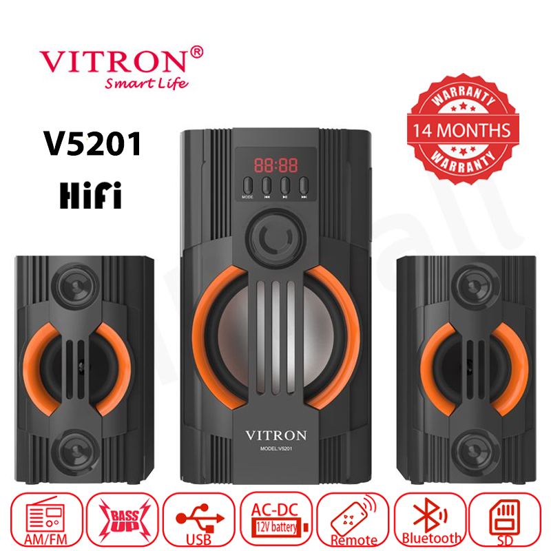Vitron 2.1CH X-Bass Multimedia AC/DC Subwoofer Home Theater System with Remote Control Speaker System BT/USB/MP3 Bluetooth Woofer Home Audio System 10000W PMPO V5201