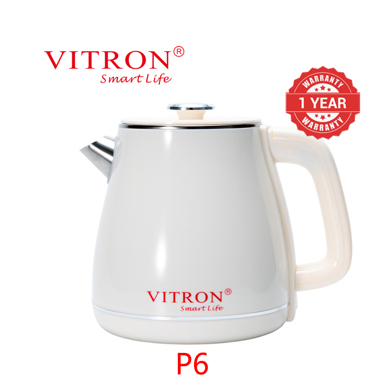 VITRON 2L 1500W Electric Kettle Heater Jug 304 Stainless Steel Double Wall Insulation Cordless Embossed Design P5 P6
