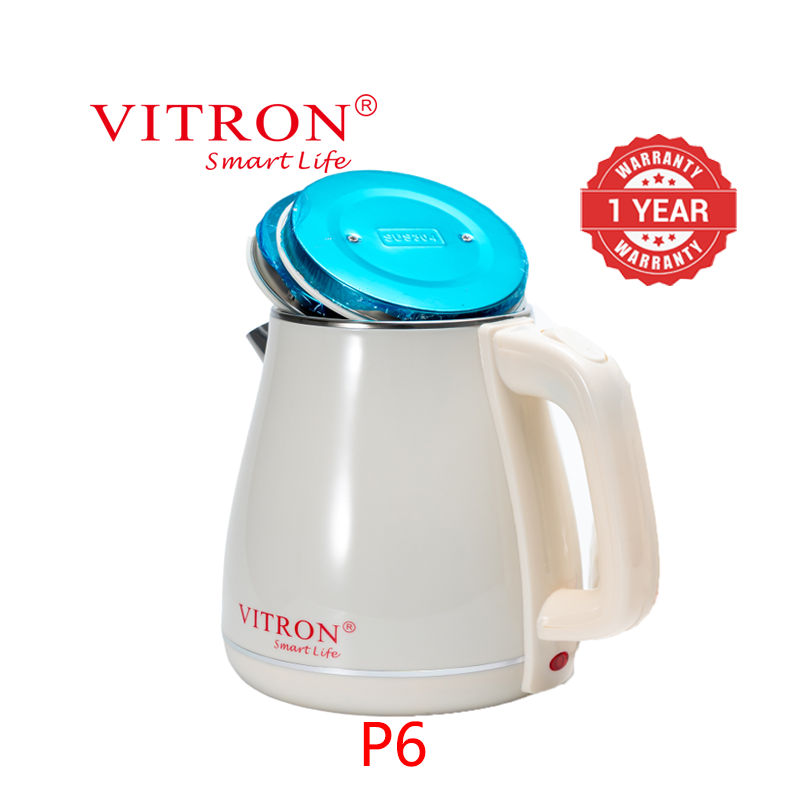 VITRON 2L 1500W Electric Kettle Heater Jug 304 Stainless Steel Double Wall Insulation Cordless Embossed Design P5 P6