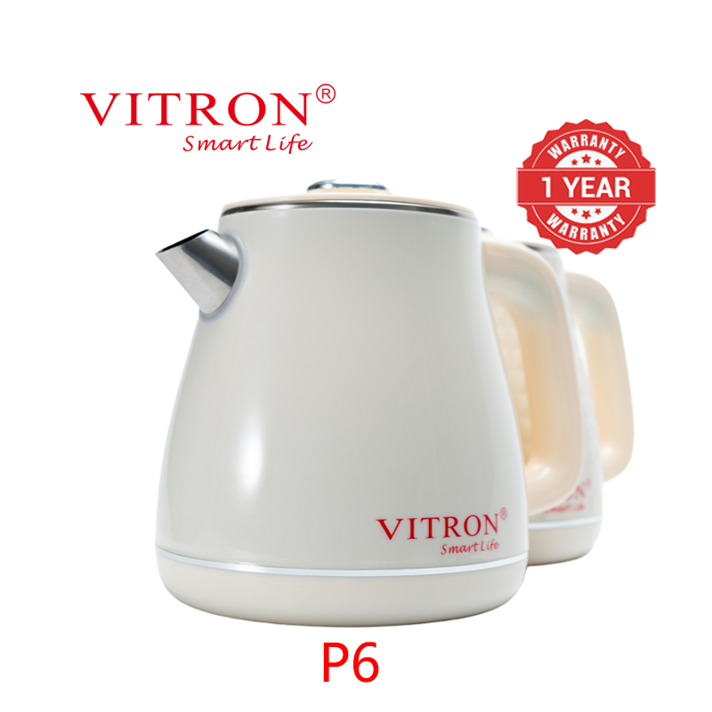 VITRON 2L 1500W Electric Kettle Heater Jug 304 Stainless Steel Double Wall Insulation Cordless Embossed Design P5 P6