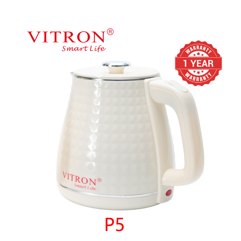 VITRON 2L 1500W Electric Kettle Heater Jug 304 Stainless Steel Double Wall Insulation Cordless Embossed Design P5 P6