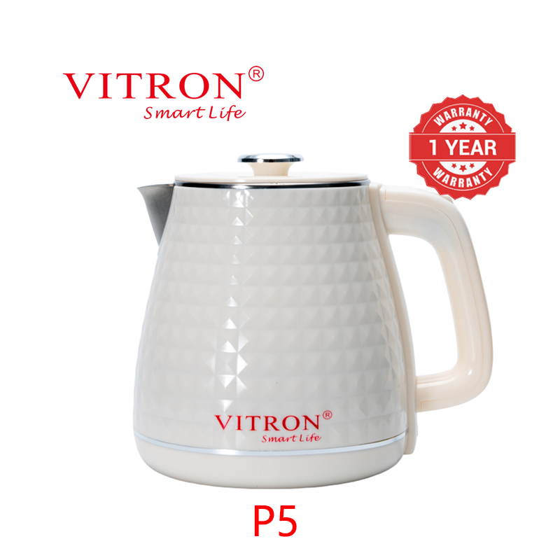 VITRON 2L 1500W Electric Kettle Heater Jug 304 Stainless Steel Double Wall Insulation Cordless Embossed Design P5 P6