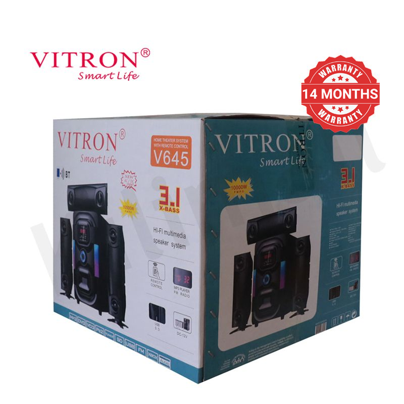 Vitron 3.1CH V645 X-Bass Home Theatre System AC/DC Bluetooth Woofer Speaker System Subwoofer Home Audilo System USB SD MP3 FM Radio 10000W