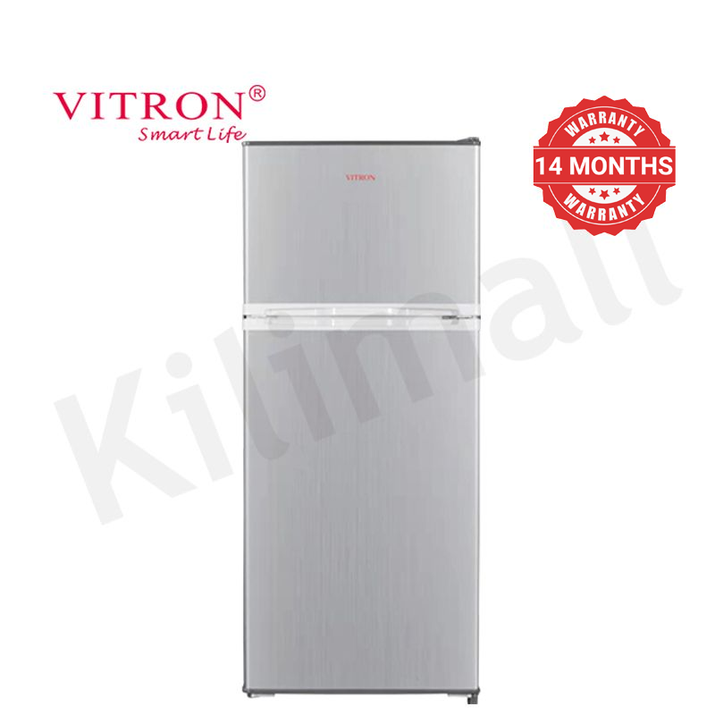 Vitron 125L Double Doors Refrigerator VDR128DS Adjustable Thermostat Enerygy Saving Fridge and Freezer with 2L Bottle Rack for Kitchen Living Room Apartment