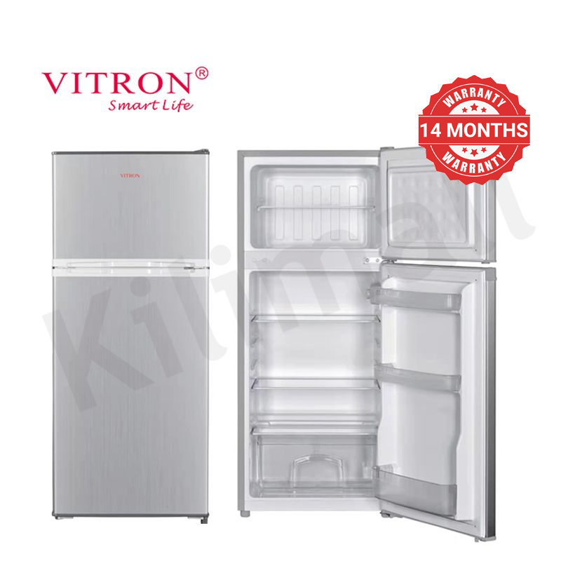 Vitron 125L Double Doors Refrigerator VDR128DS Adjustable Thermostat Enerygy Saving Fridge and Freezer with 2L Bottle Rack for Kitchen Living Room Apartment