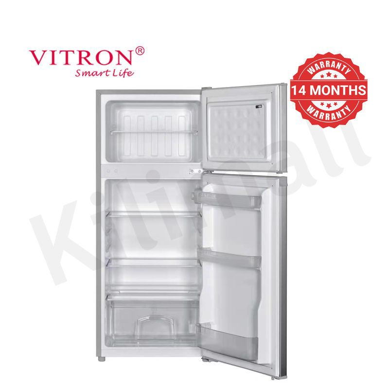 Vitron 125L Double Doors Refrigerator VDR128DS Adjustable Thermostat Enerygy Saving Fridge and Freezer with 2L Bottle Rack for Kitchen Living Room Apartment