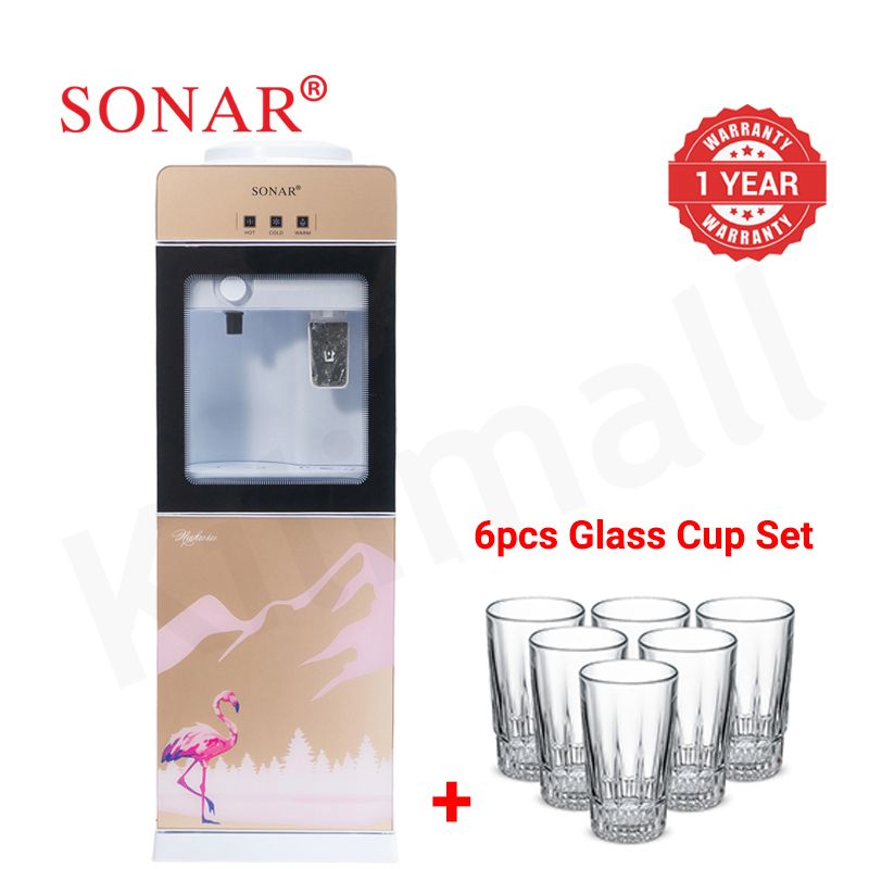 【Exclusive Offer】Sonar Top Loading Hot&Cold&Warm Water Dispenser Freestanding Water Cooler with Push & Knobs Cup Taps Glass Body Design Water Machine Perfect for Home and Office SR-G5C (New Version)