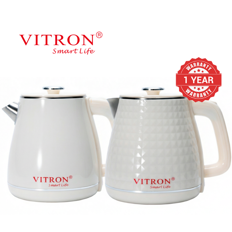 VITRON 2L 1500W Electric Kettle Heater Jug 304 Stainless Steel Double Wall Insulation Cordless Embossed Design P5 P6