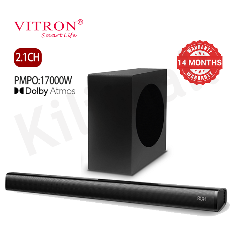 Vitron 2.1CH 17000W PMPO Dolby Powerful Bass, Soundbar System with 6.5″ Subwoofer, 90W+40W×2 RMS AUX USB Bluetooth, Wired for Home Theater V66SBD