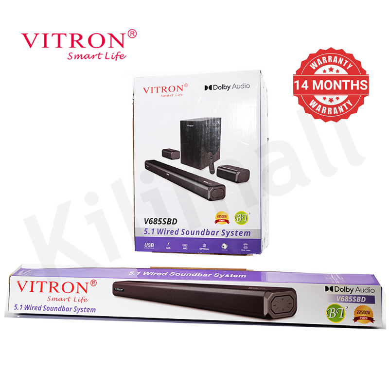 Vitron 5.1CH 22500W PMPO Dolby Surround Sound Home Theater System with 6.5″ Subwoofer 5 Satellites 100W+25W×5 RMS Bluetooth Woofer Soundbar Complete Cinema Experience V685SBD