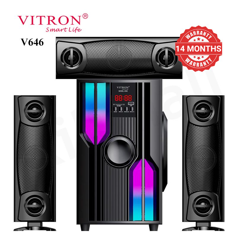 Vitron 3.1CH V646 X-Bass Home Theatre System AC/DC Bluetooth Woofer Speaker System Subwoofer Home Audilo System USB SD MP3 FM Radio 10000W