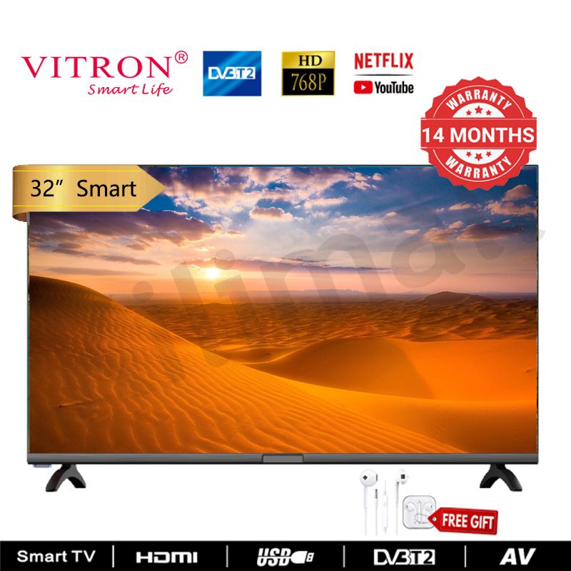 Vitron 32 Inch QLED TV Frameless Smart TV HD Netflix Bluetooth TV HTC3288QS Youtube Television DVB-T2 Android 11 AC Energy Saving Television 1G+8G