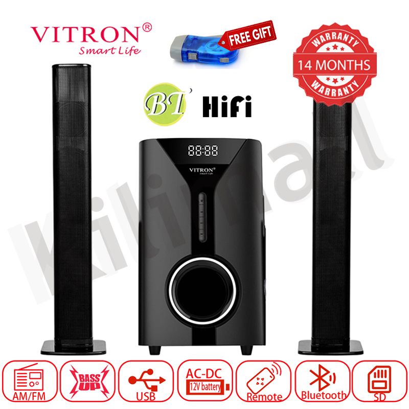 Vitron 9000W Bluetooth Soundbar 2.1CH Multimedia Woofer Speaker System V527 Subwoofer BT/USB/SD/FM Subwoofer Home Audilo System Soundbar with Remote Control