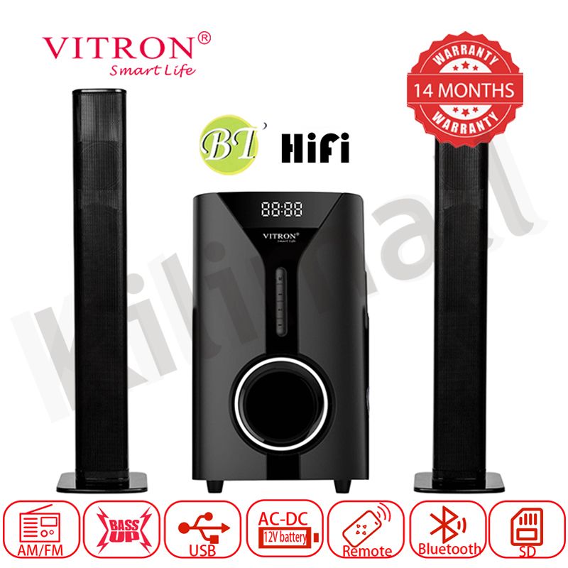 Vitron 9000W Bluetooth Soundbar 2.1CH Multimedia Woofer Speaker System V527 Subwoofer BT/USB/SD/FM Subwoofer Home Audilo System Soundbar with Remote Control