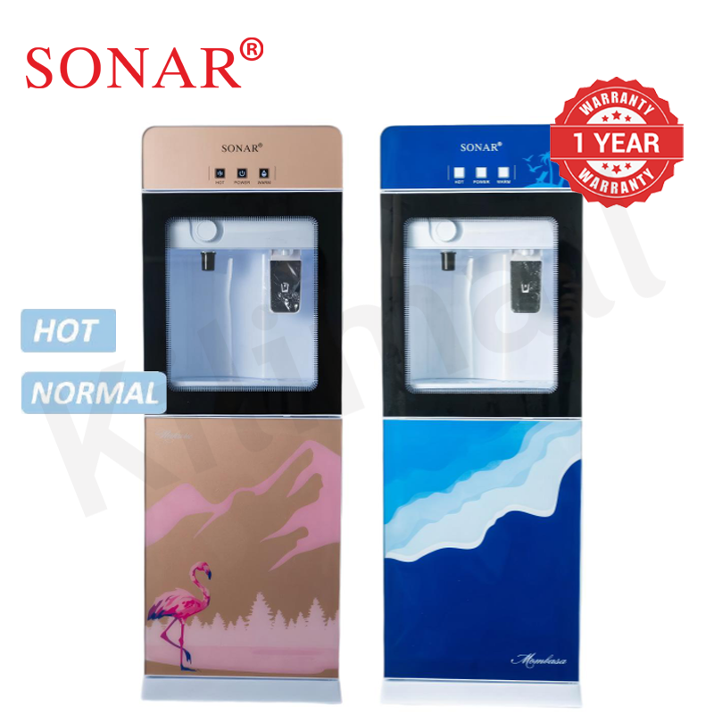 Sonar Top Loading Hot and Normal Water Dispenser Freestanding Water with 3 Push Cup Taps Toughened Glass Body Design Water Machine Perfect for Home and Office SR-G5
