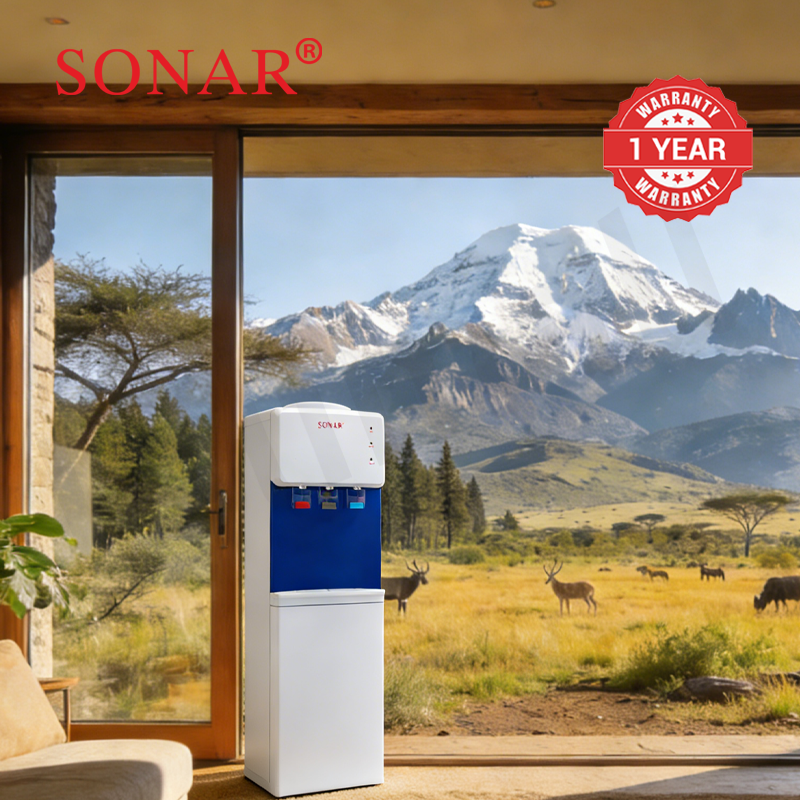 Sonar Top Loading Hot and Normal Water Dispenser Freestanding Water with 3 Push Cup Taps Multi-Size Bucket Adaptation Water Machine Perfect for Home and Office SR-L9