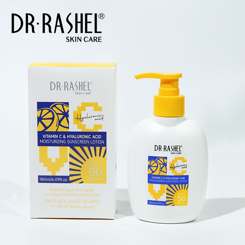 Sun Cream + Sunscreen Lotion - Dr. Rashel Anti-aging Moisture Sun Cream SPF 60 ++ and Vitamin C & Hyaluronic Moisturizing Sunscreen Lotion SPF 50 Sunblock UV Protection Sunblock No White Cast