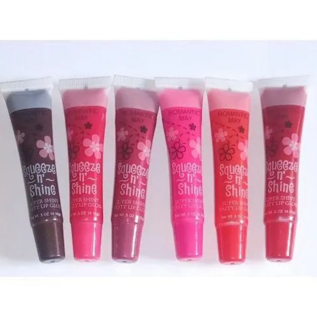6Pcs Romantic May Squeeze N Shine Lip Gloss Fruity Lip Balm Lipgloss Moisturizing smooth long lasting make up.