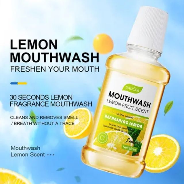 2Pcs Pack - Mouthwash + Mouth Spray - Sadoer Mouthwash Lemon fruit scent Mouth Wash and Disaar Probiotic Spray Fresh Breath Lemon Flavor Remove Oral Odor Bad Breath Mouth Portable Freshener