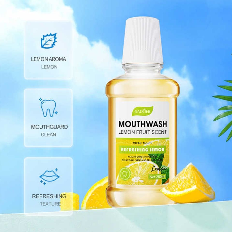2Pcs Pack - Mouthwash + Mouth Spray - Sadoer Mouthwash Lemon fruit scent Mouth Wash and Disaar Probiotic Spray Fresh Breath Lemon Flavor Remove Oral Odor Bad Breath Mouth Portable Freshener