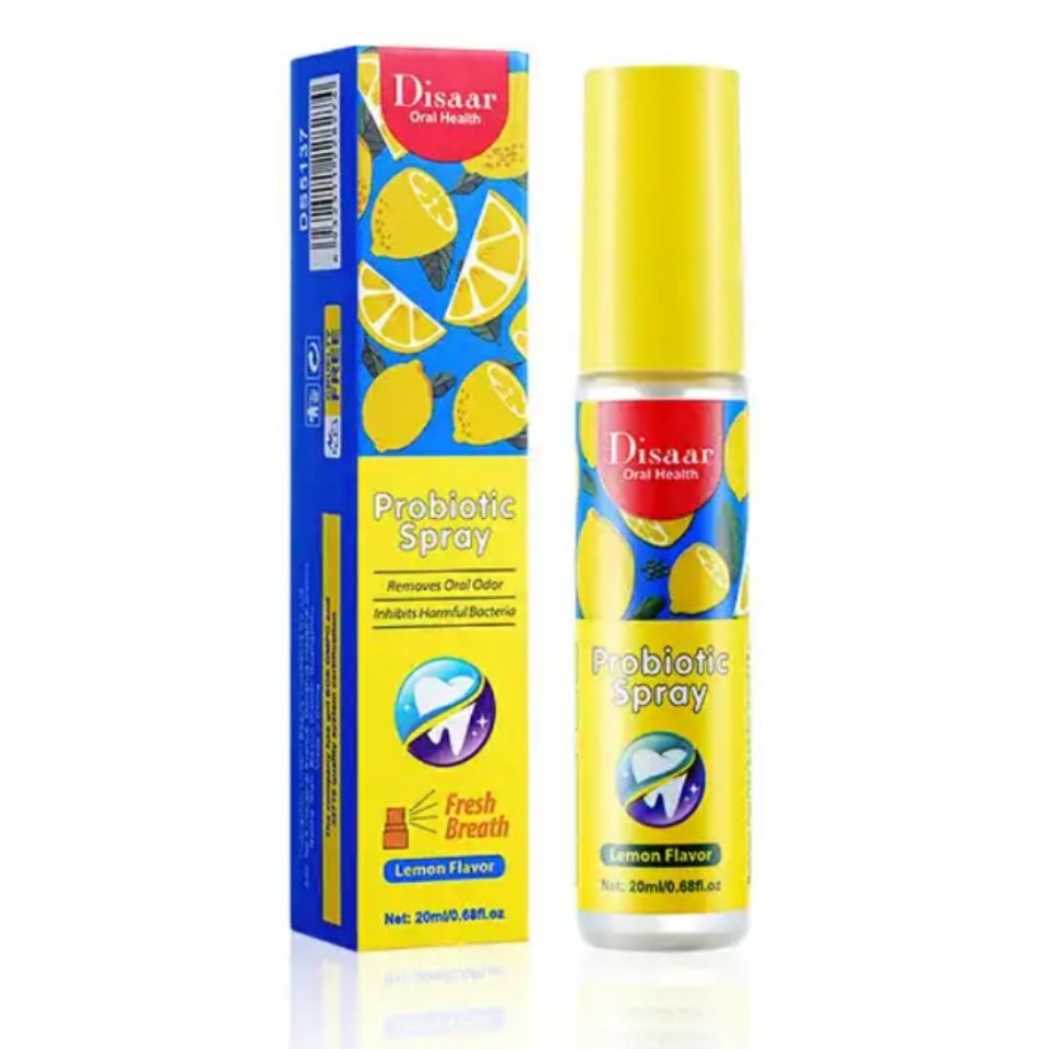 2Pcs Pack - Mouthwash + Mouth Spray - Sadoer Mouthwash Lemon fruit scent Mouth Wash and Disaar Probiotic Spray Fresh Breath Lemon Flavor Remove Oral Odor Bad Breath Mouth Portable Freshener