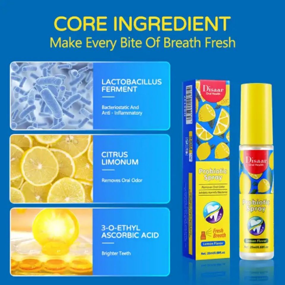 2Pcs Pack - Mouthwash + Mouth Spray - Sadoer Mouthwash Lemon fruit scent Mouth Wash and Disaar Probiotic Spray Fresh Breath Lemon Flavor Remove Oral Odor Bad Breath Mouth Portable Freshener