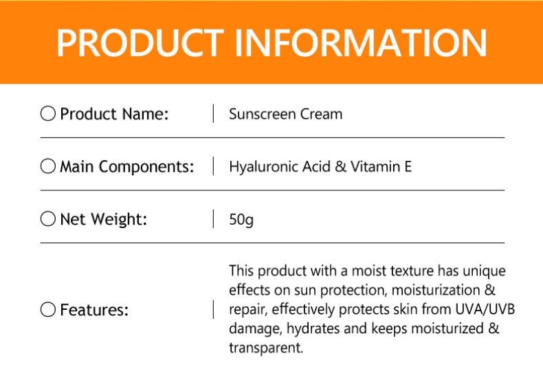 Anti-Aging Sunscreen Cream with Hyaluronic acid & Vitamin E moisturizing Brightening Cream Sun Protection SPF 50+ UV Sunblock - Guanjing