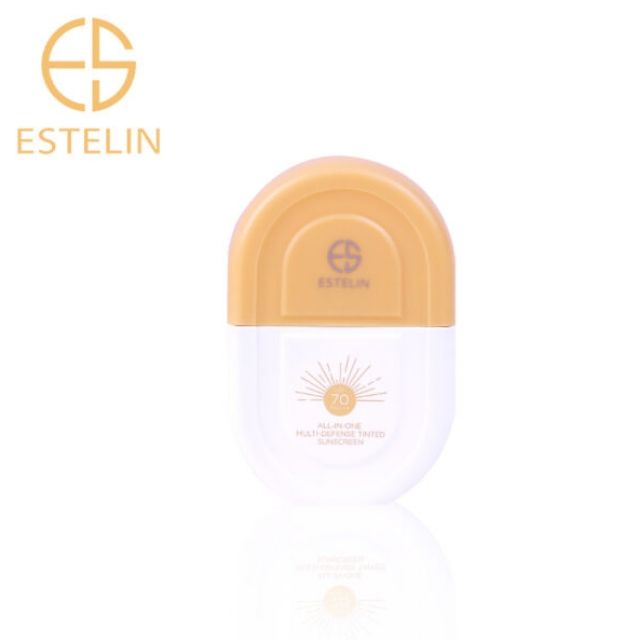 Estelin Sunscreen All-In-One Multi-Defense Tinted SPF 70 PA+++ Skin Sunblock UV Sunburn Protection Sun Cream