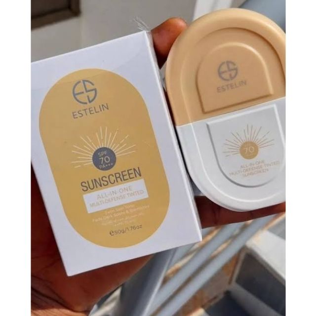 Estelin Sunscreen All-In-One Multi-Defense Tinted SPF 70 PA+++ Skin Sunblock UV Sunburn Protection Sun Cream