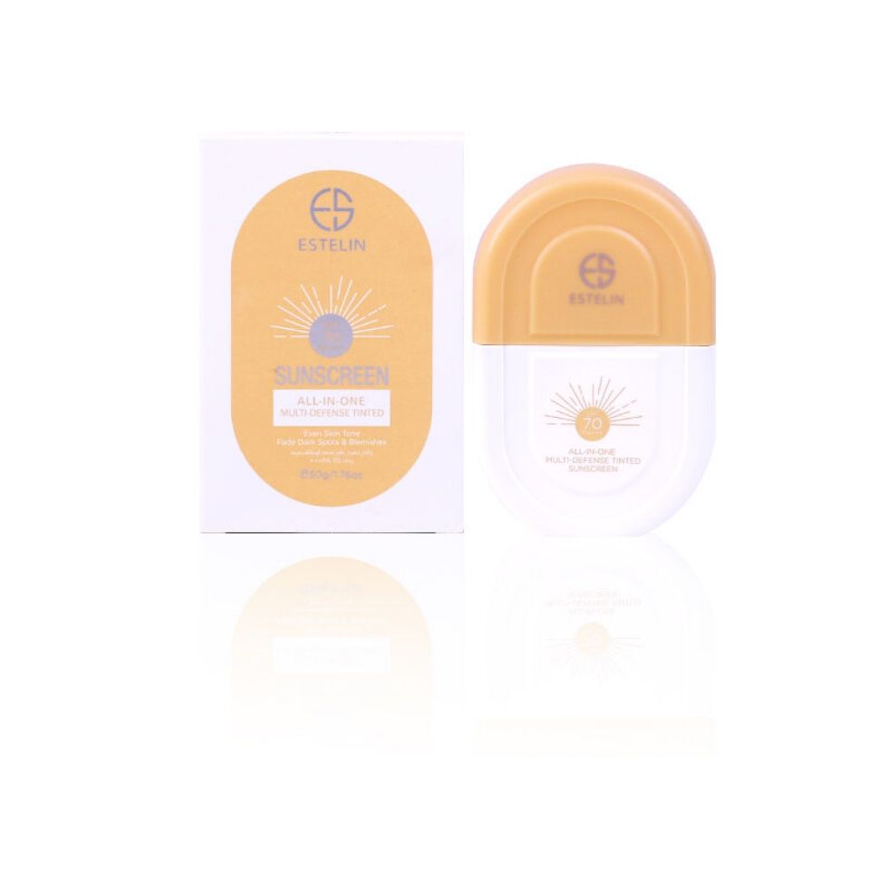 Estelin Sunscreen All-In-One Multi-Defense Tinted SPF 70 PA+++ Skin Sunblock UV Sunburn Protection Sun Cream