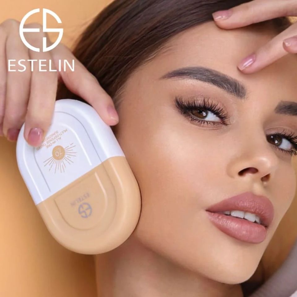 Estelin Sunscreen All-In-One Multi-Defense Tinted SPF 70 PA+++ Skin Sunblock UV Sunburn Protection Sun Cream