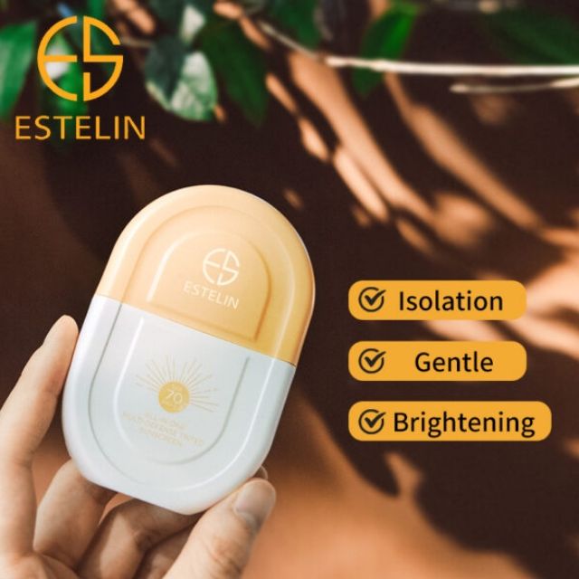 Estelin Sunscreen All-In-One Multi-Defense Tinted SPF 70 PA+++ Skin Sunblock UV Sunburn Protection Sun Cream